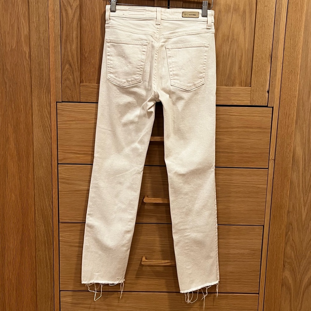 AG Adriano Goldschmied Saige High Rise Straight Jeans Cream Size 26 Raw Hem - Picture 6 of 7